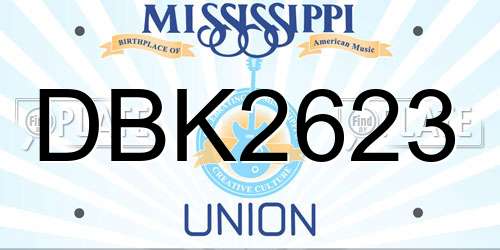 DBK2623 Mississippi License Plate