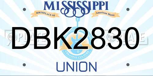 DBK2830 Mississippi License Plate