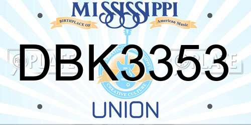 DBK3353 Mississippi License Plate
