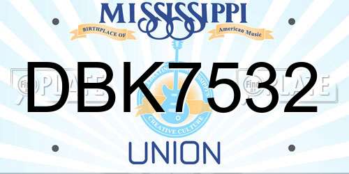 DBK7532 Mississippi License Plate
