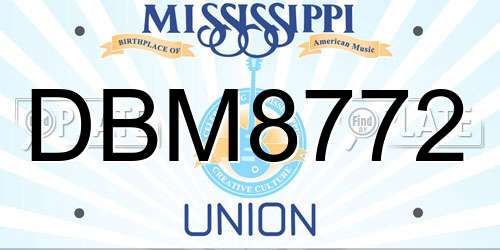 DBM8772 Mississippi License Plate