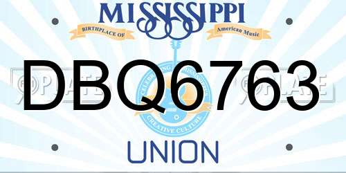 DBQ6763 Mississippi License Plate
