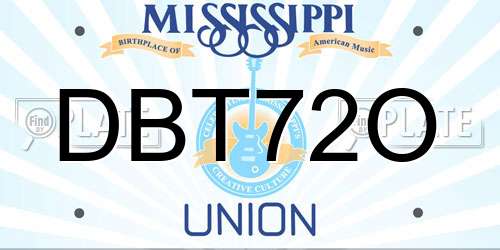 DBT72O Mississippi License Plate