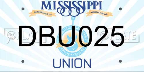 DBU025 Mississippi License Plate