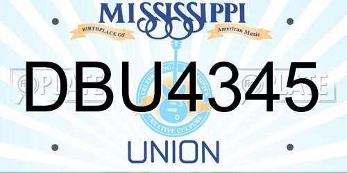 DBU4345 Mississippi License Plate