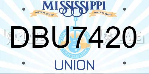 DBU7420 Mississippi License Plate