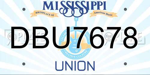 DBU7678 Mississippi License Plate