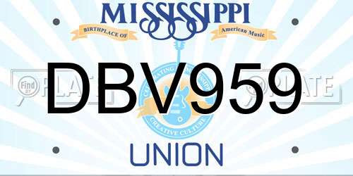 DBV959 Mississippi License Plate
