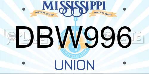 DBW996 Mississippi License Plate