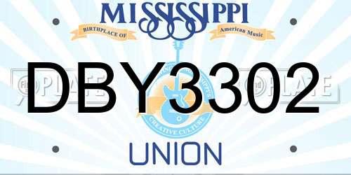 DBY3302 Mississippi License Plate