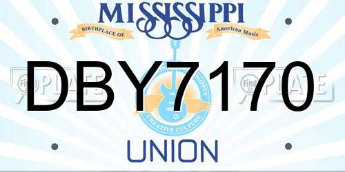 DBY7170 Mississippi License Plate