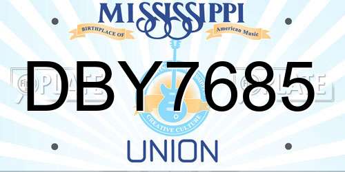 DBY7685 Mississippi License Plate