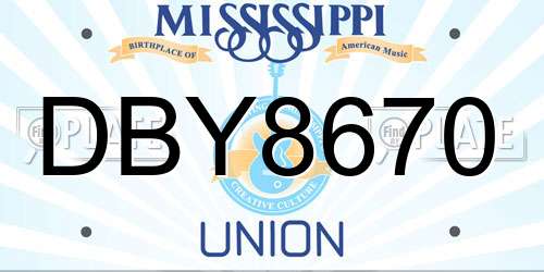 DBY8670 Mississippi License Plate