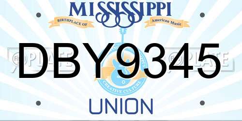 DBY9345 Mississippi License Plate