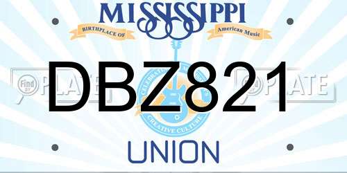DBZ821 Mississippi License Plate