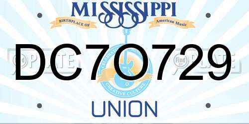 DC7O729 Mississippi License Plate