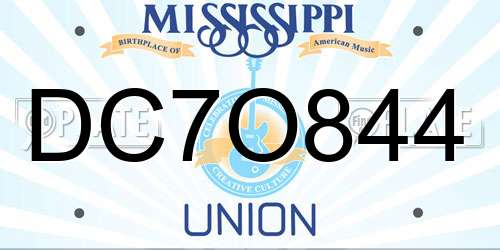 DC7O844 Mississippi License Plate