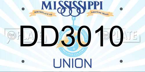 DD3010 Mississippi License Plate