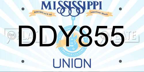 DDY855 Mississippi License Plate