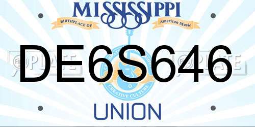 DE6S646 Mississippi License Plate