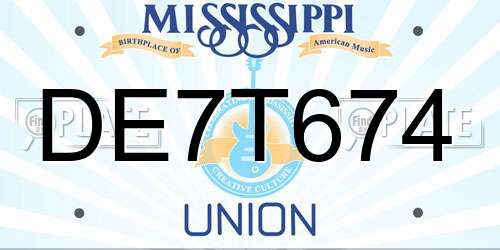 DE7T674 Mississippi License Plate