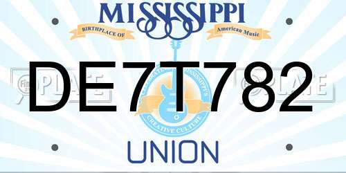 DE7T782 Mississippi License Plate