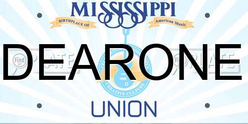 DEARONE Mississippi License Plate