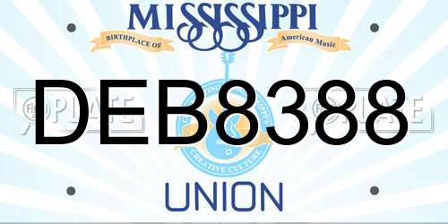DEB8388 Mississippi License Plate