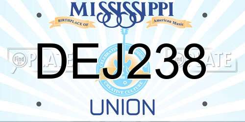 DEJ238 Mississippi License Plate
