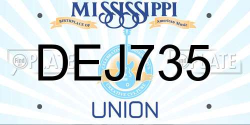 DEJ735 Mississippi License Plate