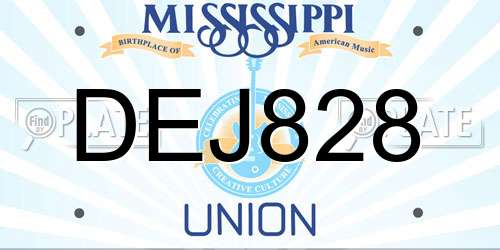 DEJ828 Mississippi License Plate