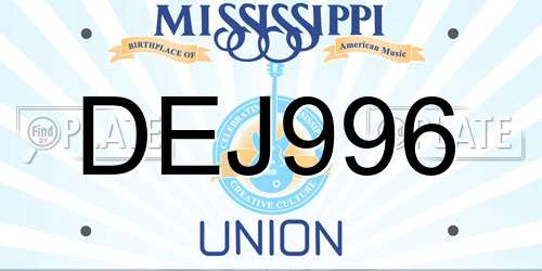 DEJ996 Mississippi License Plate