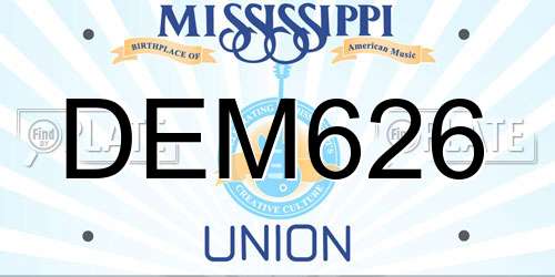 DEM626 Mississippi License Plate