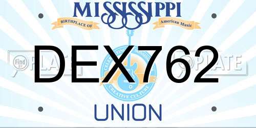 DEX762 Mississippi License Plate