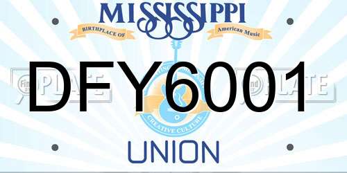 DFY6001 Mississippi License Plate
