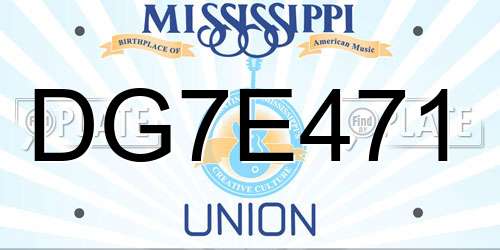 DG7E471 Mississippi License Plate