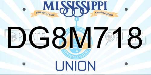 DG8M718 Mississippi License Plate