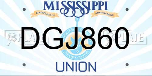 DGJ860 Mississippi License Plate