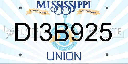 DI3B925 Mississippi License Plate
