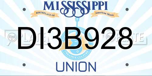 DI3B928 Mississippi License Plate
