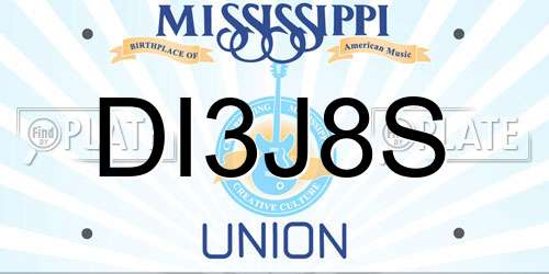 DI3J8S Mississippi License Plate