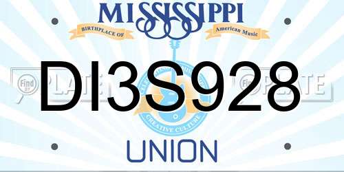 DI3S928 Mississippi License Plate