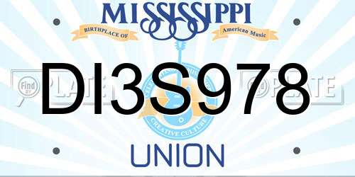 DI3S978 Mississippi License Plate
