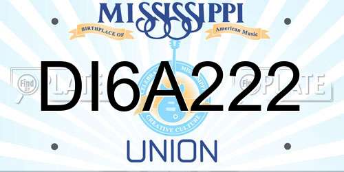 DI6A222 Mississippi License Plate
