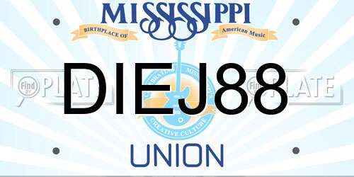 DIEJ88 Mississippi License Plate