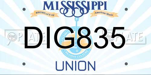 DIG835 Mississippi License Plate