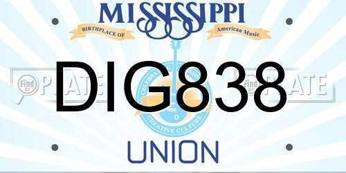 DIG838 Mississippi License Plate