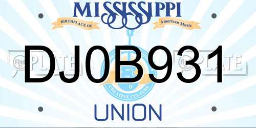 DJ0B931 Mississippi License Plate