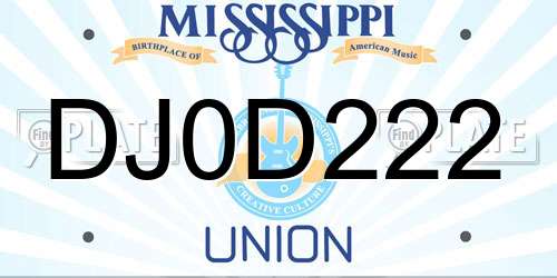 DJ0D222 Mississippi License Plate
