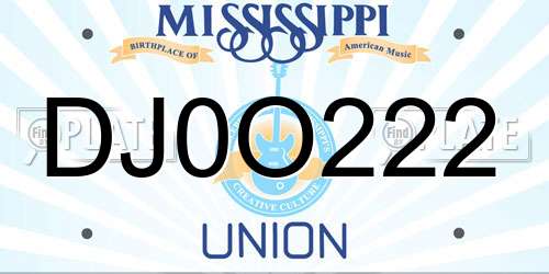 DJ0O222 Mississippi License Plate